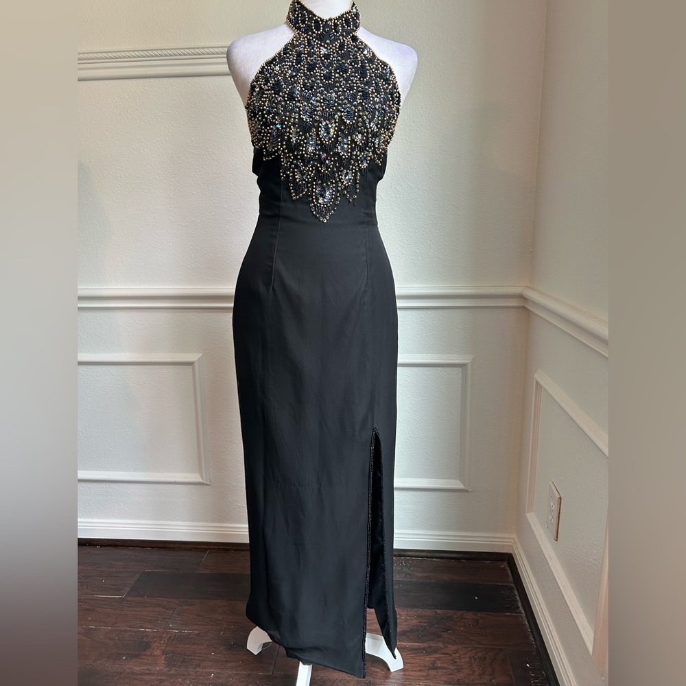 Sean Collection Vintage Elegant Black Beaded Sequined Evening Gown, Size XS